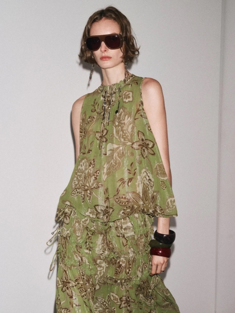 Zara NWT green flowy summer sleeveless top | size Large